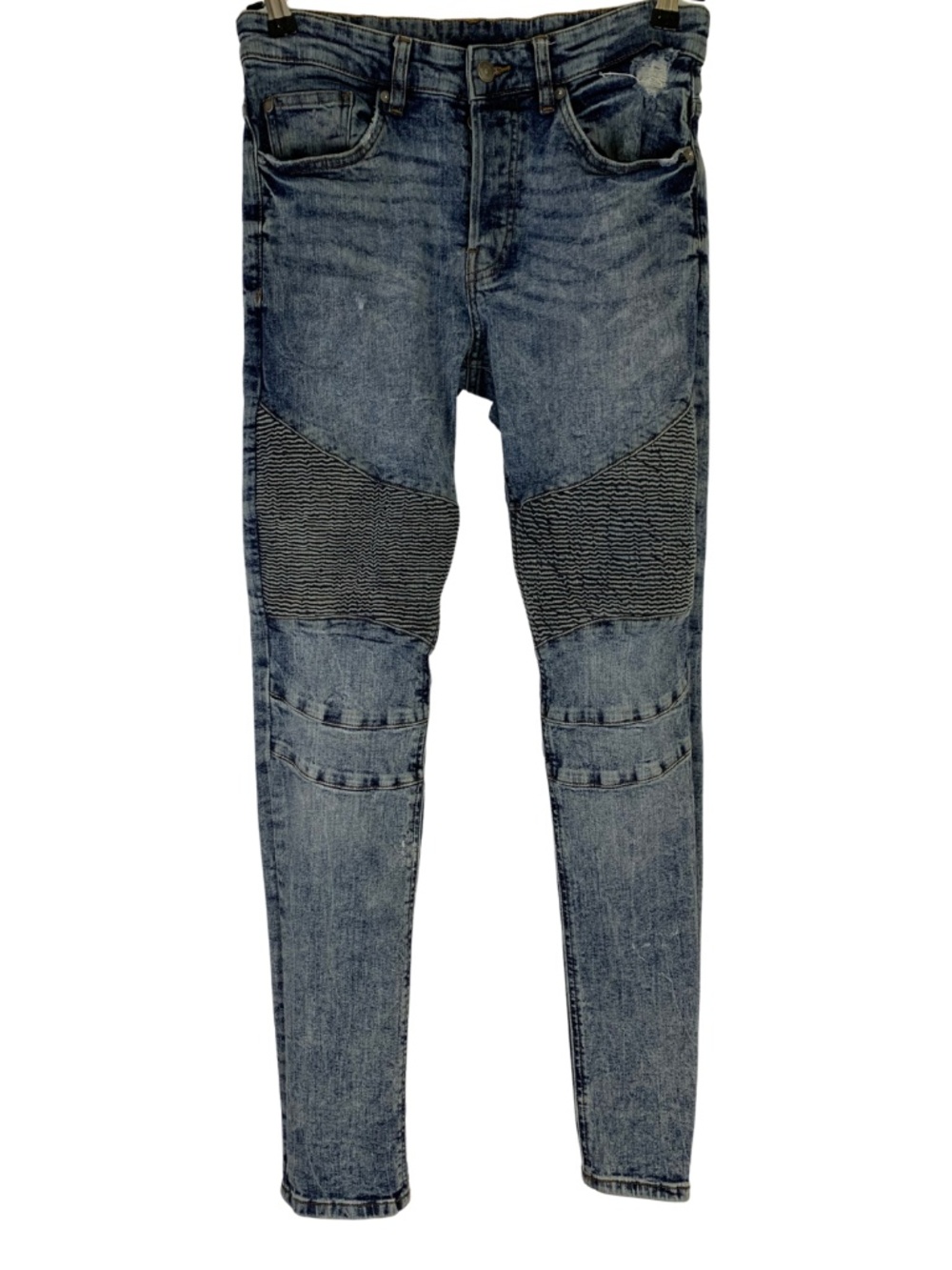 Divided Skinny Moto Jeans Washed Blue Men's 31x30 Dark Ribbed Knee Panels Y2K